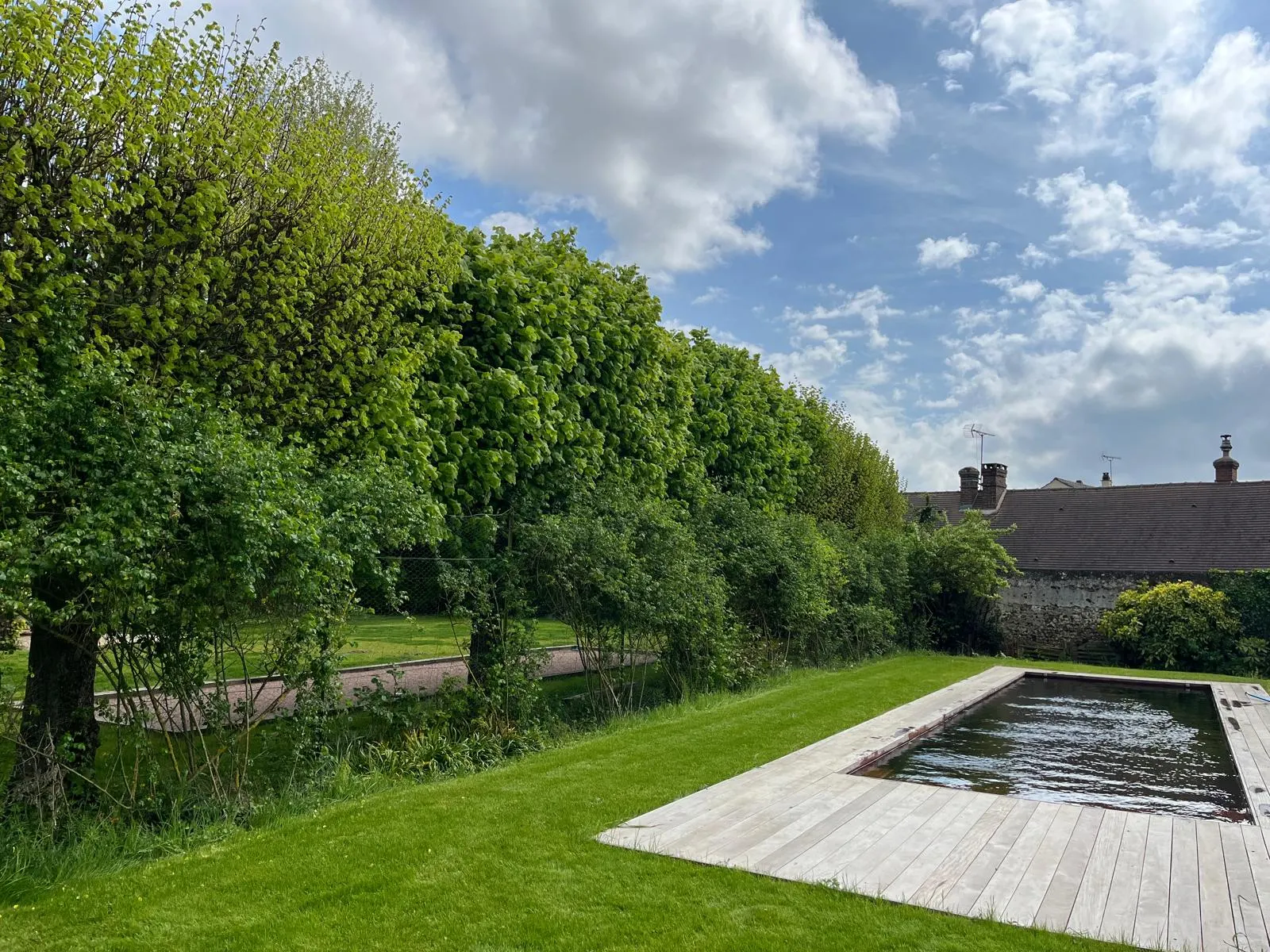 Piscine naturelle dans le jardin clos, vue d'ensemble — Prieuré Saint-Bû