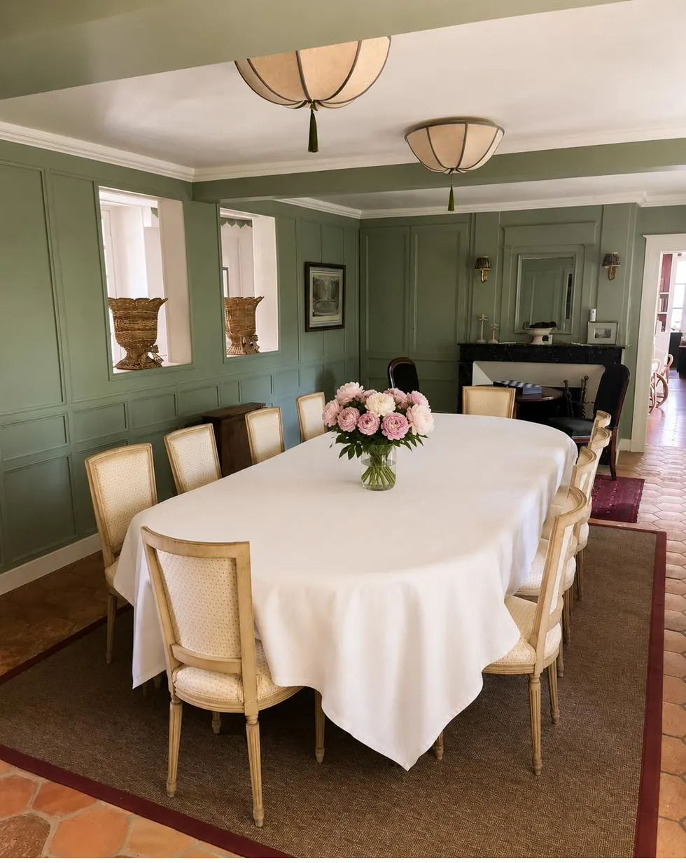 La salle à manger du Prieuré, configurée pour un dîner de séminaire